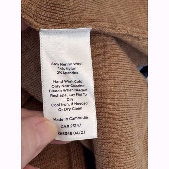 Talbots Pure Merino Wool Ribbed Sweater Sz XL Camel Tan Fall Minimalist Classic - Picture 6 of 9